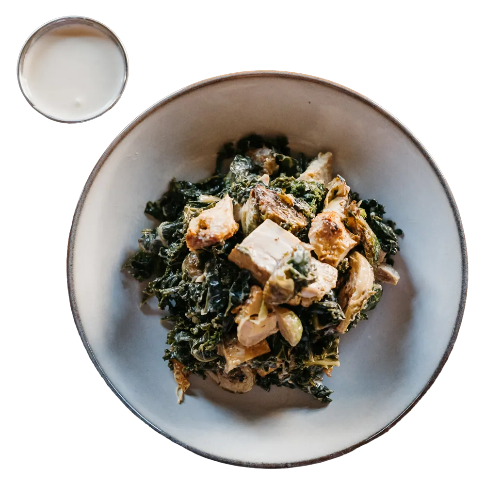 Kale & Brussel Salad w/ Goat Cheese Dressing